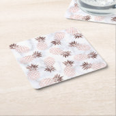 elegante moderne witte marmer roos gouden anananas kartonnen onderzetters (Schuin)