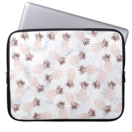 elegante moderne witte marmer roos gouden anananas laptop sleeve