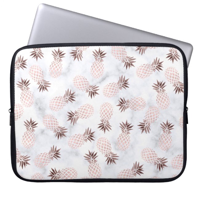 elegante moderne witte marmer roos gouden anananas laptop sleeve (Voorkant)