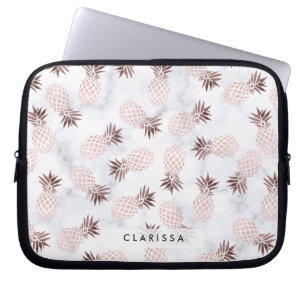 elegante moderne witte marmer roos gouden anananas laptop sleeve