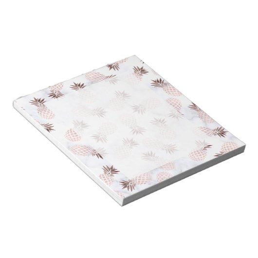 elegante moderne witte marmer roos gouden anananas notitieblok (Schuin)