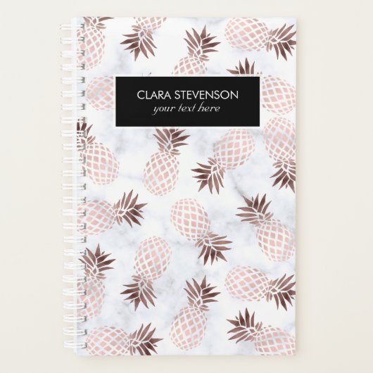 elegante moderne witte marmer roos gouden anananas planner (Voorkant)