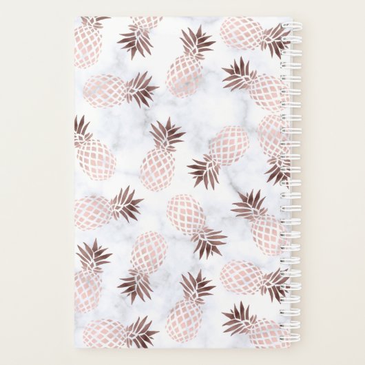 elegante moderne witte marmer roos gouden anananas planner (Achterkant)