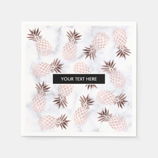 elegante moderne witte marmer roos gouden anananas servetten (Voorkant)