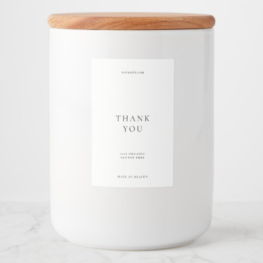 Elegante moderne witte minimalist dank u voedselcontainer etiket (Voorkant)