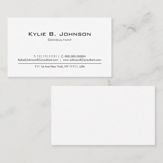 Elegante moderne witte minimalistische gepersonali visitekaartje (Voorkant / Achterkant)