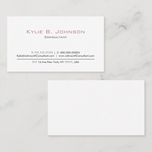 Elegante moderne witte minimalistische gepersonali visitekaartje (Voorkant / Achterkant)