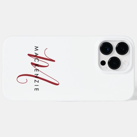 Elegante Moderne Witte Rode Script Monogram Case-Mate iPhone Case (Achterkant (horizontaal))
