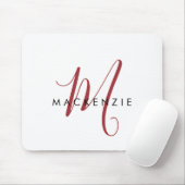 Elegante Moderne Witte Rode Script Monogram Muismat (Met muis)