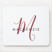 Elegante Moderne Witte Rode Script Monogram Muismat (Voorkant)