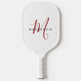 Elegante Moderne Witte Rode Script Monogram Pickleball Paddle