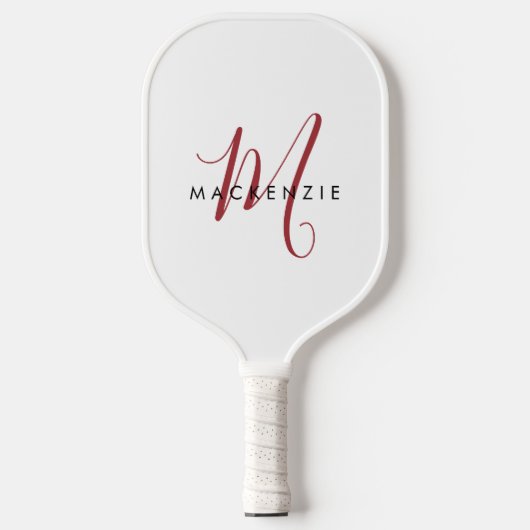 Elegante Moderne Witte Rode Script Monogram Pickleball Paddle (Voorkant)