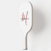 Elegante Moderne Witte Rode Script Monogram Pickleball Paddle (Links)