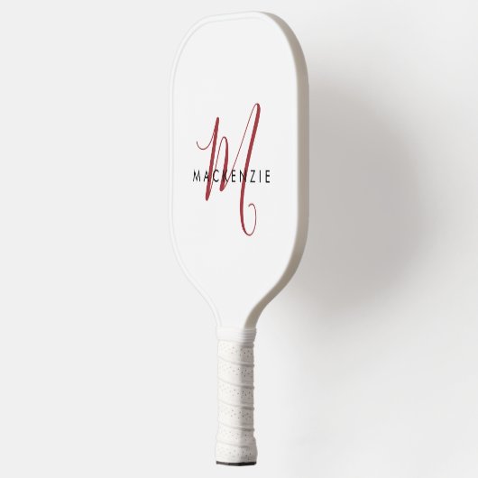 Elegante Moderne Witte Rode Script Monogram Pickleball Paddle (Links)