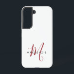 Elegante Moderne Witte Rode Script Monogram Samsung Galaxy Hoesje<br><div class="desc">Elegante Moderne Witte Rode Script Monogram Hoesje.  Een elegante rode script monogram in combinatie met een schoon zwart schreefloos lettertype geeft een eigentijds uiterlijk.</div>