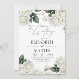 Elegante Moderne Witte Roos Bloemige Bruiloft Kaart