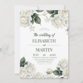 Elegante moderne witte rozen bloemstuk bruiloft kaart (Voorkant)