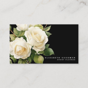 Elegante moderne witte rozen zwarte visitekaartjes