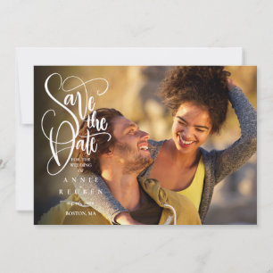 Elegante moderne witte script foto save the date