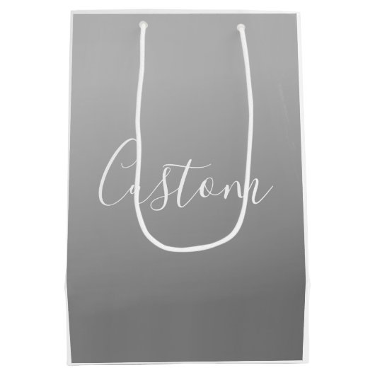 Elegante moderne witte script met grijze gradiënt medium cadeauzakje (Achterkant)