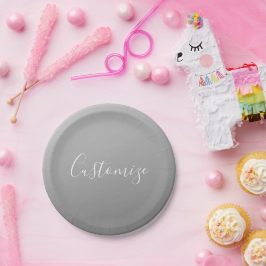 Elegante moderne witte script schrijven grijs verl papieren bordje (Feest)