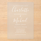 Elegante moderne witte signature script bruiloft acryl uitnodigingen (Voorkant)