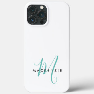 Elegante Moderne Witte Teal Schrift Monogram Case-Mate iPhone Case