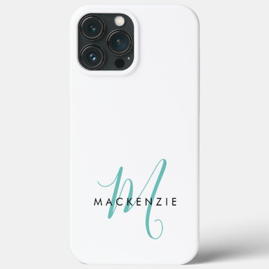 Elegante Moderne Witte Teal Schrift Monogram Case-Mate iPhone Case (Achterkant)