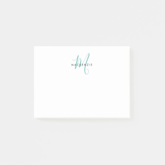 Elegante Moderne Witte Teal Script Monogram Post-it® Notes (Voorkant)
