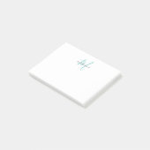 Elegante Moderne Witte Teal Script Monogram Post-it® Notes (Schuin)