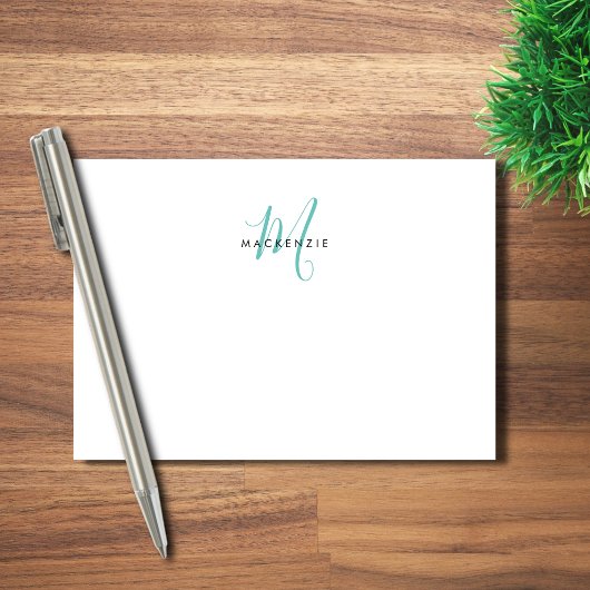 Elegante Moderne Witte Teal Script Monogram Post-it® Notes