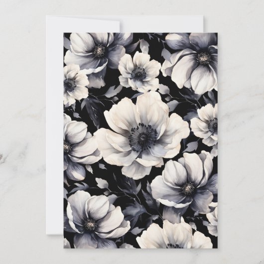 Elegante Moderne Witte Zwarte Bloemige Bruiloft Kaart (Voorkant)