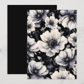 Elegante Moderne Witte Zwarte Bloemige Bruiloft Kaart (Voorkant / Achterkant)