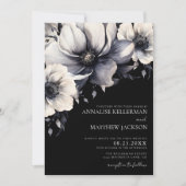 Elegante Moderne Witte Zwarte Bloemige Bruiloft Kaart (Voorkant)