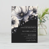 Elegante Moderne Witte Zwarte Bloemige Bruiloft Kaart (Staand voorkant)