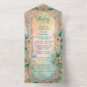 Elegante moderne zacht bloemige waterverf bruiloft all in one uitnodiging (Binnen)