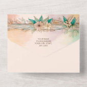 Elegante moderne zacht bloemige waterverf bruiloft all in one uitnodiging (Achterkant)