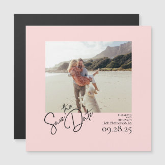 Elegante moderne zachte roze save the date foto magnetische uitnodiging