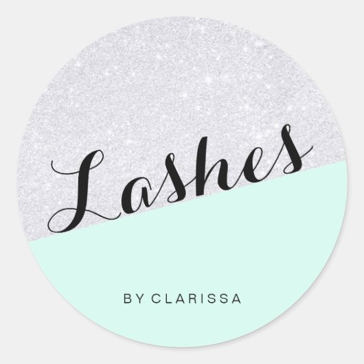 Elegante moderne zilveren glinsterende mintgroene ronde sticker (Voorkant)