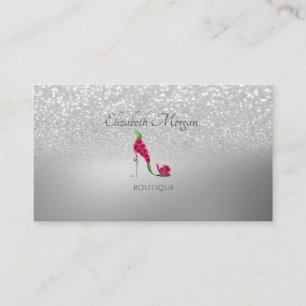Elegante moderne zilveren glitter bokeh hoge hakke visitekaartje