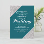 Elegante moderne zilveren glitter op Blauwgroen Kaart (Staand voorkant)