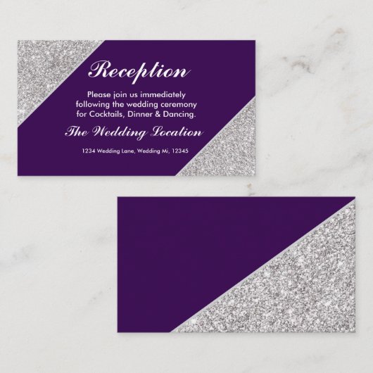Elegante moderne zilveren glitter op Dark Paarse Informatiekaartje (Voorkant / Achterkant)