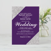 Elegante moderne zilveren glitter op Dark Paarse Kaart (Staand voorkant)
