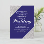 Elegante moderne zilveren glitter op Navy Blue Kaart (Staand voorkant)