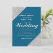 Elegante moderne zilveren glitter op oceaanblauw kaart (Staand voorkant)