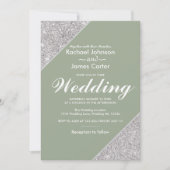 Elegante moderne zilveren glitter op salie groen kaart (Voorkant)