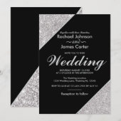 Elegante moderne zilveren glitter op zwart kaart (Voorkant / Achterkant)