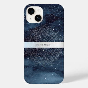 Elegante moderne zilveren mandala streep marinebla Case-Mate iPhone 14 hoesje