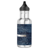 Elegante moderne zilveren mandala streep marinebla waterfles (Rechts)