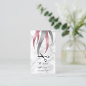 Elegante moderne zilveren & roze schaar haarstylis visitekaartje (Staand voorkant)